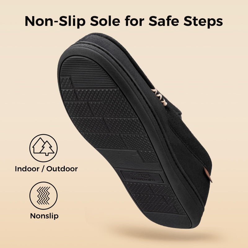 HomeTop Men's Classic Moccasin Slippers Comfy Memory Foam Indoor House Shoes Black,12 US - Image 4
